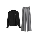 Черный комплект из двух предметов: пальто и штаны (серые)