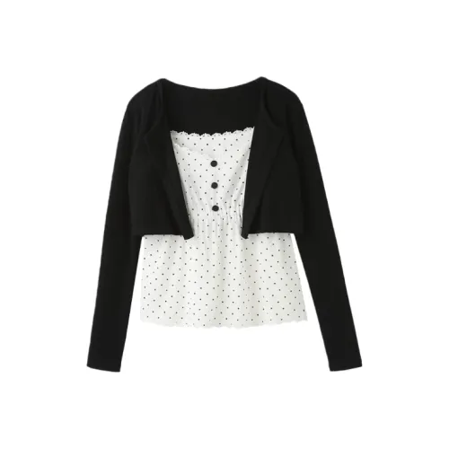 KYKW Черный Mock Двухкомпонентные Женские T-рубашки