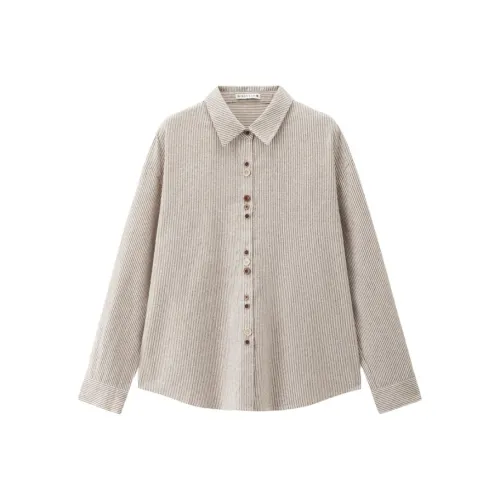 Giordano 08 Кофейно-белый Полосы Женские Рубашки