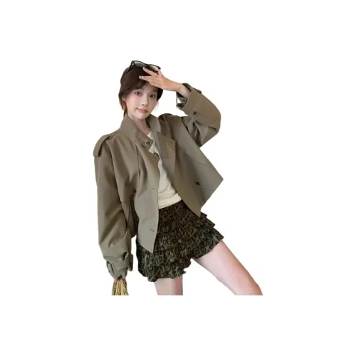 SIXUSICHOU Зеленый Женский Тренч