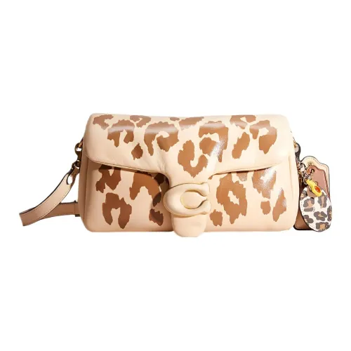 COACH Tabby Кожа Подушка Сумка Сумка через плечо Сумка на плечо Средняя Женская Бежевая и Коричневая