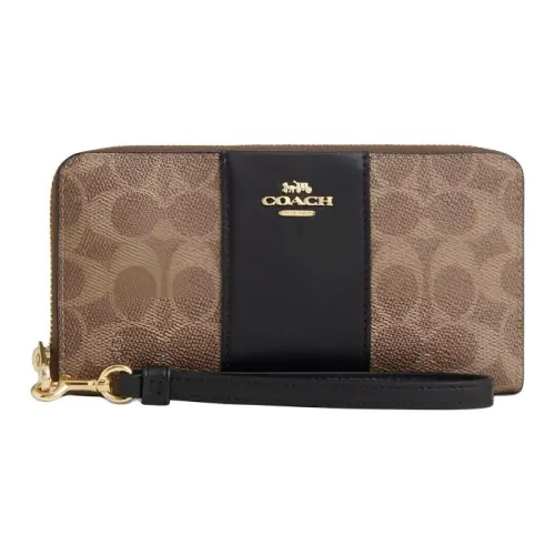 COACH Покрытый холст Кошелек Маленький Женский Коричневый и Черный