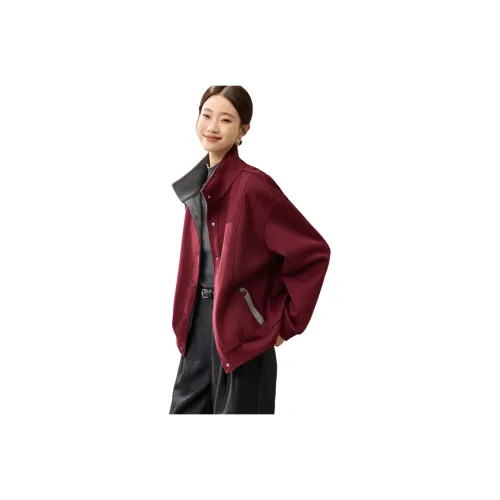LUYOUYE Plum Burgundy Women's Short Coat LUYOUYE Сливовый Бургундский Женский Короткий Пальто