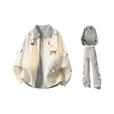 Бежевый + Светло-серый трикотаж + Светло-серые штаны