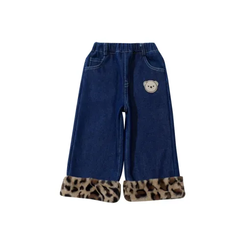 RHOBESAM О одежде Леопардовый принт Флис С подкладкой Джинсы Синий Детские Джинсы