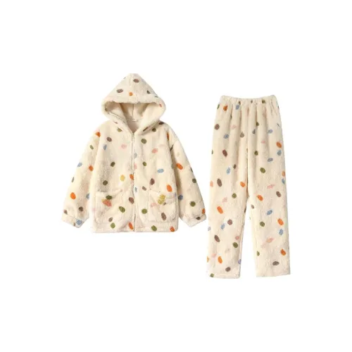 Daiyindie Осенний Зимний Комплект Пижам Женские Утолщенный и с Флисовой Подкладкой Термический Коралловый Флис Домашняя Одежда