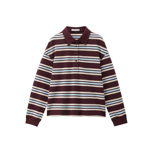 Giordano 04 Бургунди и Абрикос Полосатые Женские Поло