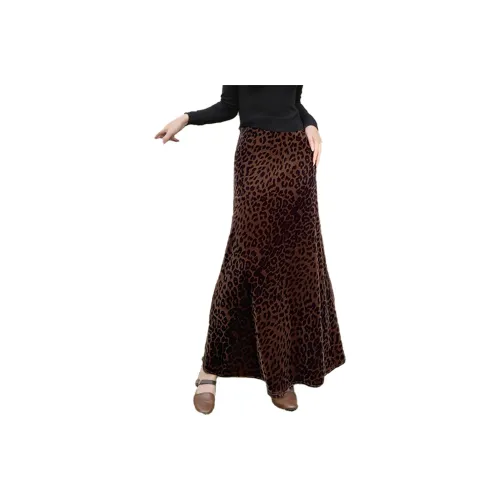 Wbwq Леопардовый принт Женские Повседневные Длинные Юбки