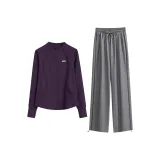 Темно-фиолетовое пальто, двухкомпонентный комплект (серые штаны)