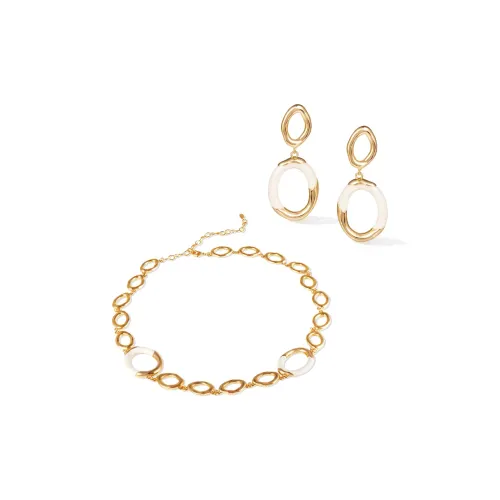 Retro Chic Brass Gold Plated White Enamel Necklaces Women's