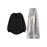 Черный топ+серые брюки