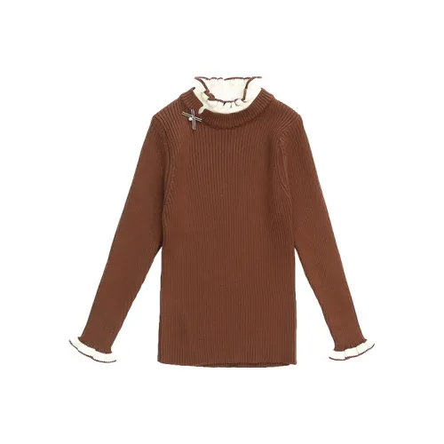 RHOBESAM Jimmy Dean Двойной воротник Основа Свитер Кофе Kids Свитеры