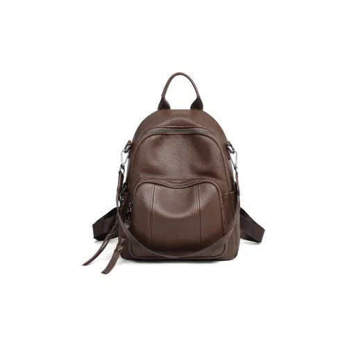 VINEY Рюкзак из коровьей кожи стандартный женский черный кофейный