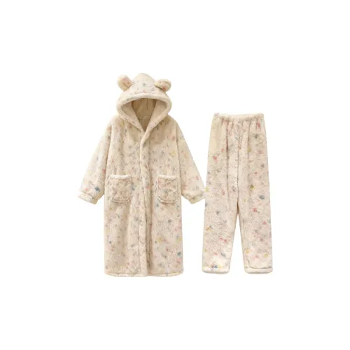 Daiyindie Осенний Зимний Хлопковый халат Женские Утолщенный и с флисовой подкладкой Термический Коралловый флис