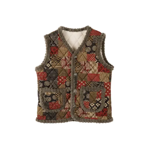 Cypress House Жилет Женские Клетка Красно-кофейного цвета