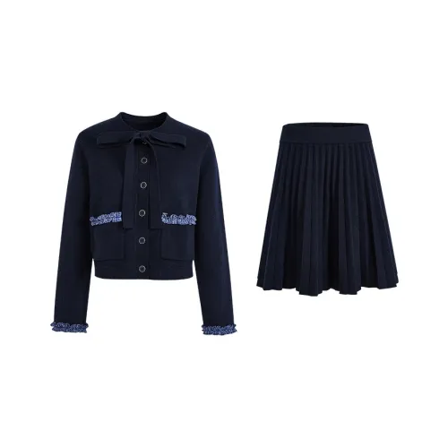 KUOSE Темно-синий свитер 0010 + темно-синяя юбка 0002 женские повседневные костюмы