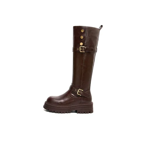 MALEMONKEY Грубый каблук Платформа Рыцарь Ботинки Для Женщин Двусторонний Стиль Майярд Винтаж Высокие сапоги Женские