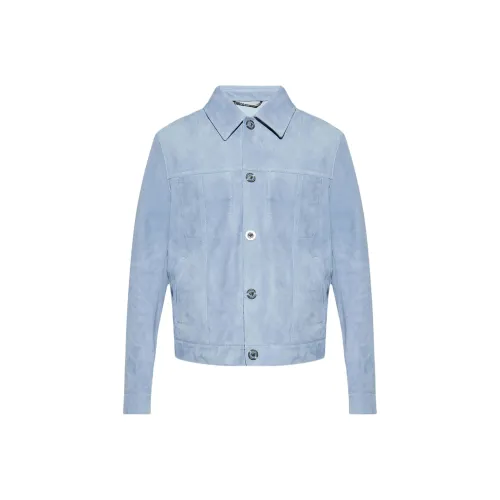 VERSACE Мужские кожаные куртки синего цвета