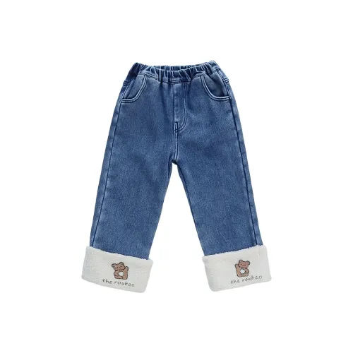 RHOBESAM О детях и Cartoon Bear Флисовые джинсы с синим цветом
