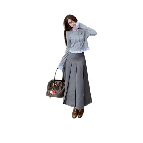 YOUSEKOO Серый топ + юбка + пояс женские комплекты с юбкой