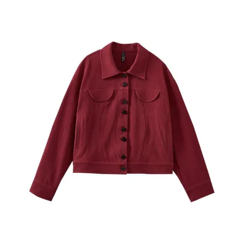 OUNIXUE Бордовый Женский Короткий Пальто