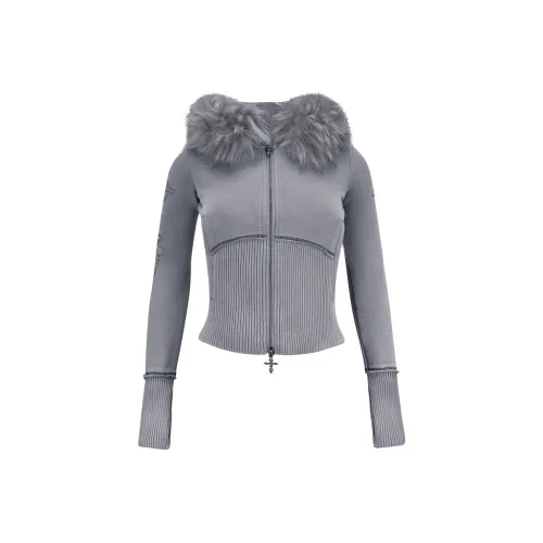 NAMED COLLECTIVE Искусственный мех Облегающий ZIP Толстовка Промытый GREY Съемный мех Свитшот Женские