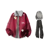 Бордовый + Светло-серый трикотаж + Черные штаны