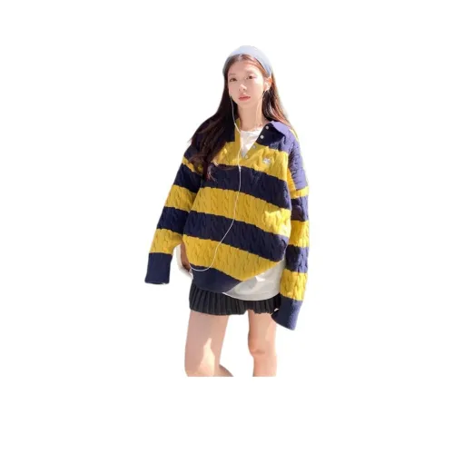 YOUSEKOO Желто-синий Полосы Женские Трикотаж