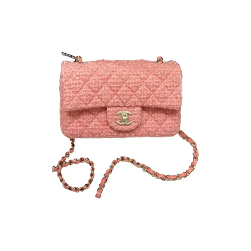 CHANEL Classic Flap CF Хлопковая шерсть Саржа Мягкий Шерстяной Клапан Сумка Сумка через плечо Мини Женская Розовая
