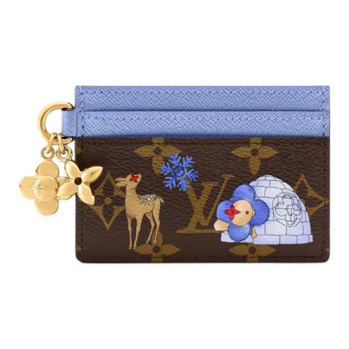 LOUIS VUITTON Шармы Монограмма Холст Держатель для карт Женские Коричневый Синий