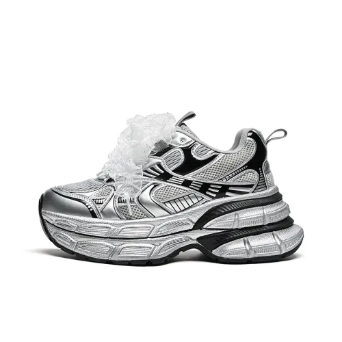 ZHR Звездное серебро Амортизация Увеличение Высоты Устойчивость к Износу Низкий Топ Толстая Подошва Кроссовки Женские