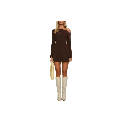 PRINCESS POLLY Adrietta Длинный рукав Отключено Плечо Вязаное Мини Платье Длинный рукав Платье Женское