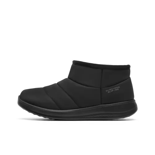 Skechers Slip ins Термический Водонепроницаемый Устойчивый к истиранию Противоскользящий Покрытие Короткие Снежные ботинки Женские Чисто черный