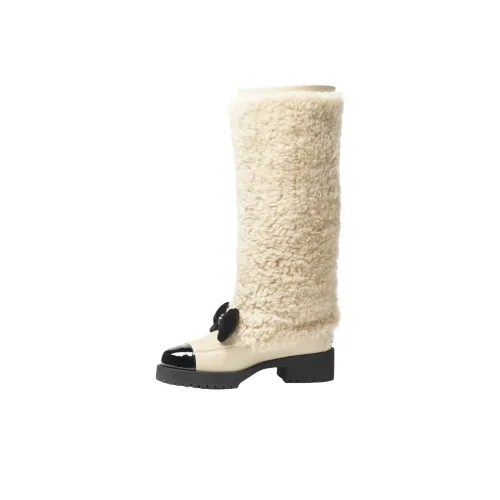 Chanel COCO NEIGE серия 25N Колено Высокие Сноубутсы Женские Бежевые