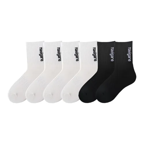 NAVIGARE [6 пар] 4 белых 2 черных мужские носки MID до икры