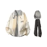 Бежевый + Светло-серый трикотаж + Черные штаны