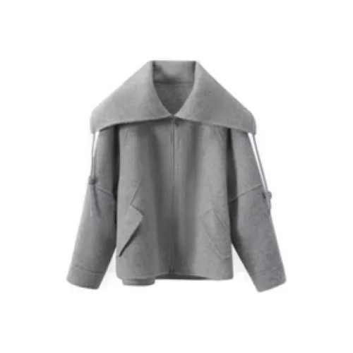 SNZX Серый Шерстяной Пальто Женские Меховые изделия