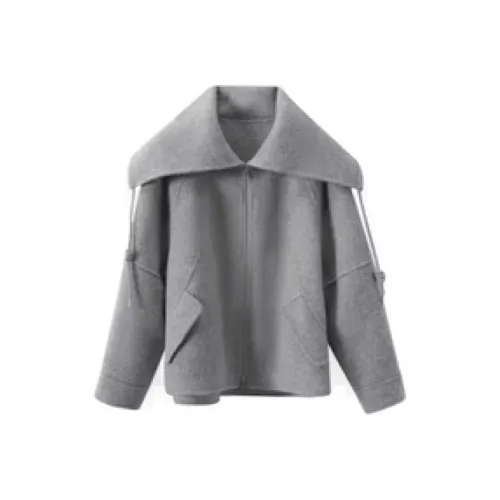 ETSE Серый Шерстяной Пальто Женские Меховые изделия