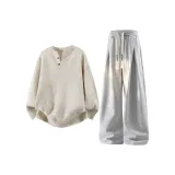 Абрикосовый топ + серые штаны