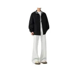 Чёрная куртка + белые серые вересковые повседневные штаны