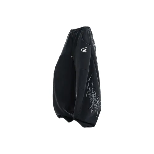 DOUBLE FISH Black Unisex Casual Pants Двойная рыба Черные Унисекс Повседневные Штаны