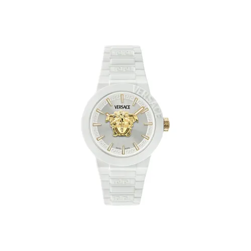 VERSACE Мужские часы Кварцевый механизм Силиконовый ремешок 43 мм Белый циферблат