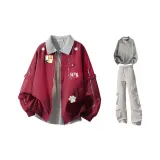 Бордовый + Светло-серый трикотаж + Светло-серые штаны