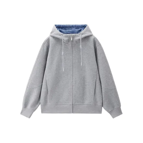 Giordano 03 Светло-пшеничный серый Имитация денима Кружево Принт Основа Женские Свитшоты