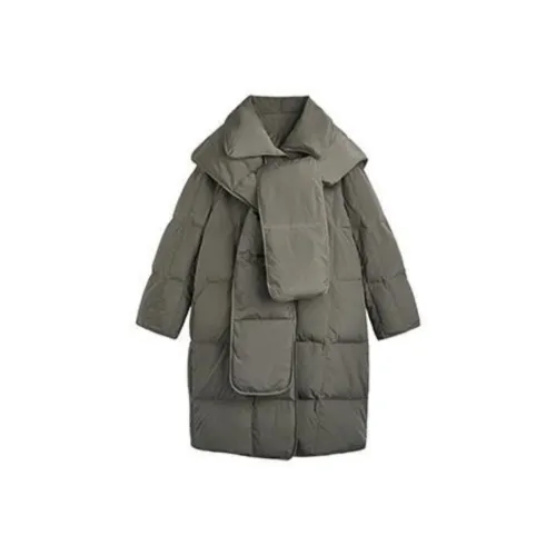 SNZX Серый Шарф Длинный Хлопковый пуховик Женские пуховики (пуховики)