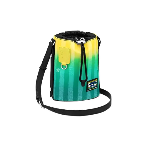 LOUIS VUITTON Damier Stripes Покрытый холст Ведрообразная сумка через плечо Стандартная Мужская Градиентная Желто-зеленая