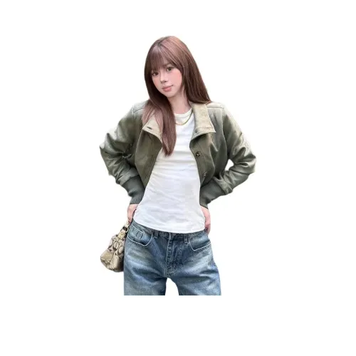 YOUSEKOO Зеленый Серый Женский Короткий Пальто