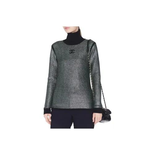 CHANEL Черный Серебряный Женские Свитера