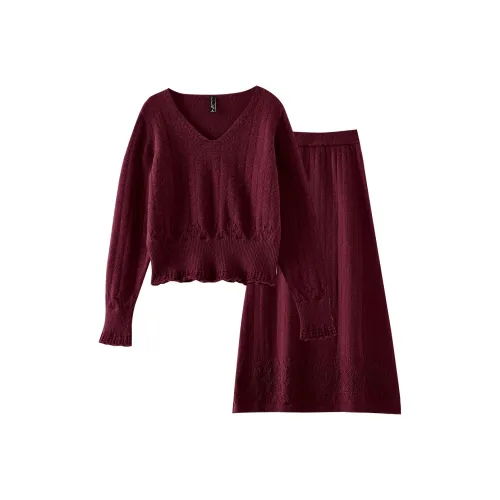 OUNIXUE Бургунди Женские Комплекты с Юбкой