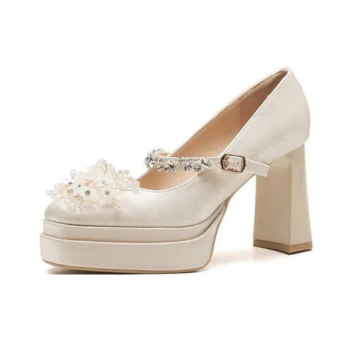 Zubumei Грубый каблук Высокие каблуки 9 см Женские Шампанское